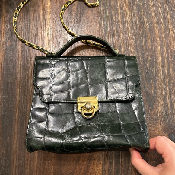 Vintage dark hunter green and gold crossbody handbag - Picture 10 of 16